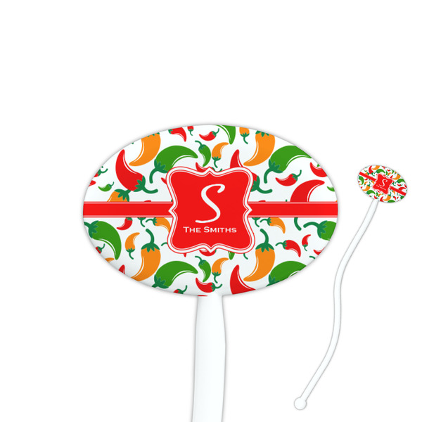 Custom Colored Peppers 7" Oval Plastic Stir Sticks - White - Single Sided (Personalized)