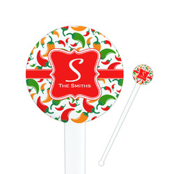 Colored Peppers 7" Round Plastic Stir Sticks - White - Single Sided (Personalized)