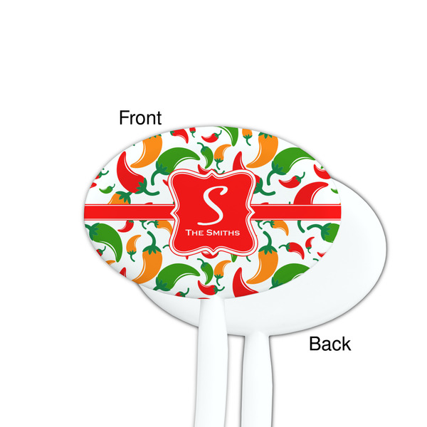 Colored Peppers White Plastic 7" Stir Stick - Single Sided - Oval - Front & Back