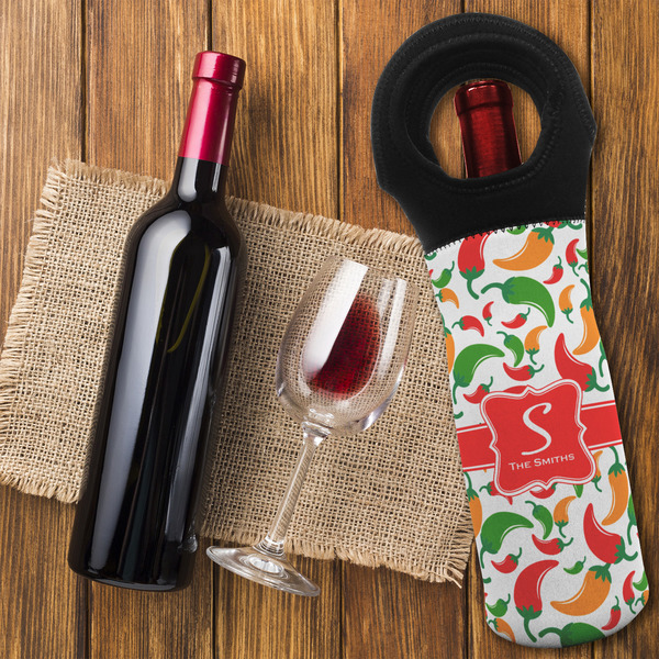 Colored Peppers Wine Tote Bag - FLATLAY