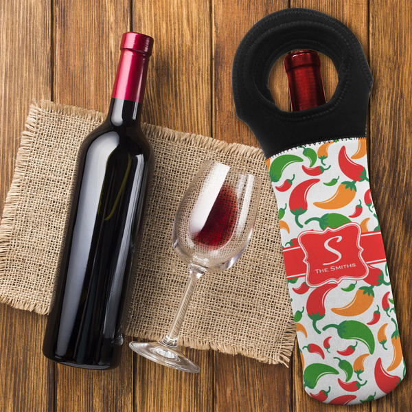 Colored Peppers Wine Tote Bag - FLATLAY