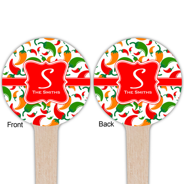Colored Peppers Wooden 4" Food Pick - Round - Double Sided - Front & Back