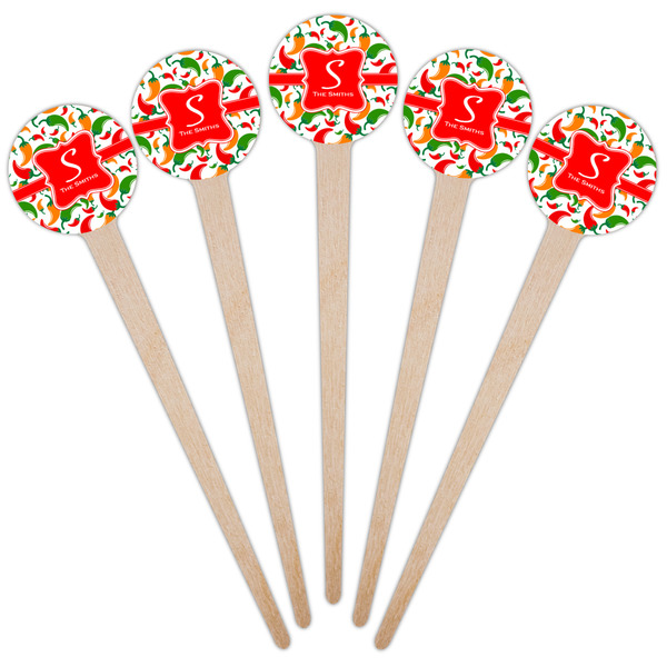 Colored Peppers Wooden 4" Food Pick - Round - Fan View