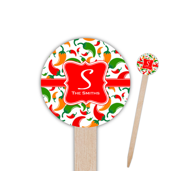 Custom Colored Peppers Round Wooden Food Picks (Personalized)