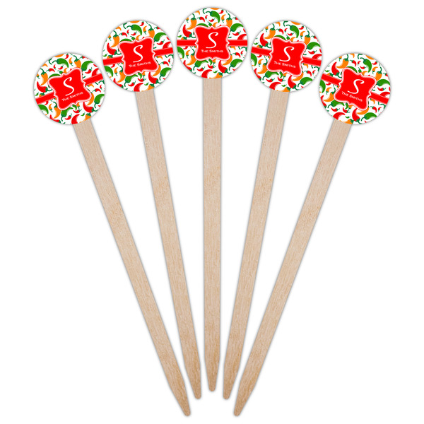 Colored Peppers Wooden 6" Food Pick - Round - Fan View