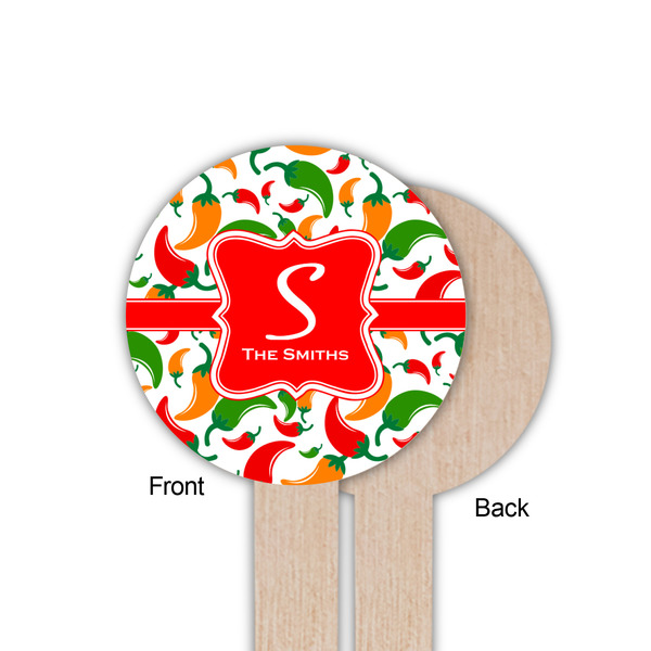 Colored Peppers Wooden 6" Food Pick - Round - Single Sided - Front & Back