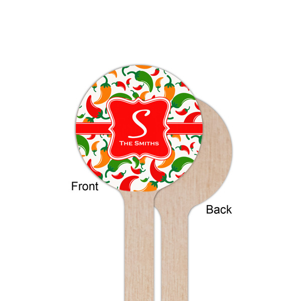 Colored Peppers Wooden 6" Stir Stick - Round - Single Sided - Front & Back