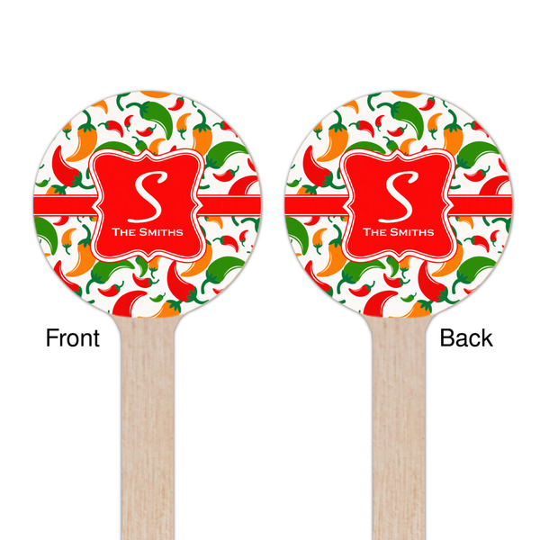 Colored Peppers Wooden 7.5" Stir Stick - Round - Double Sided - Front & Back