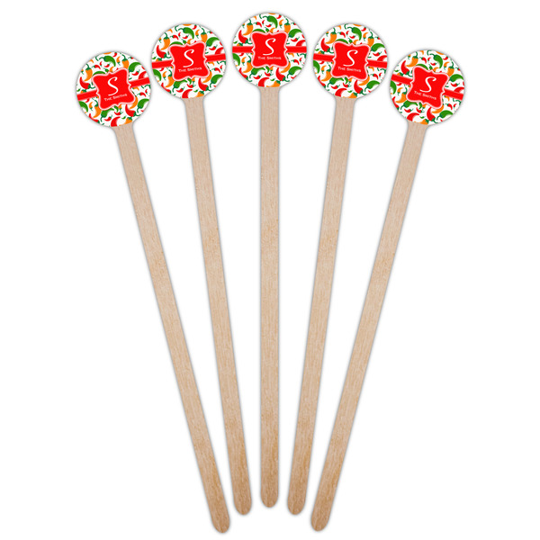 Colored Peppers Wooden 7.5" Stir Stick - Round - Fan View