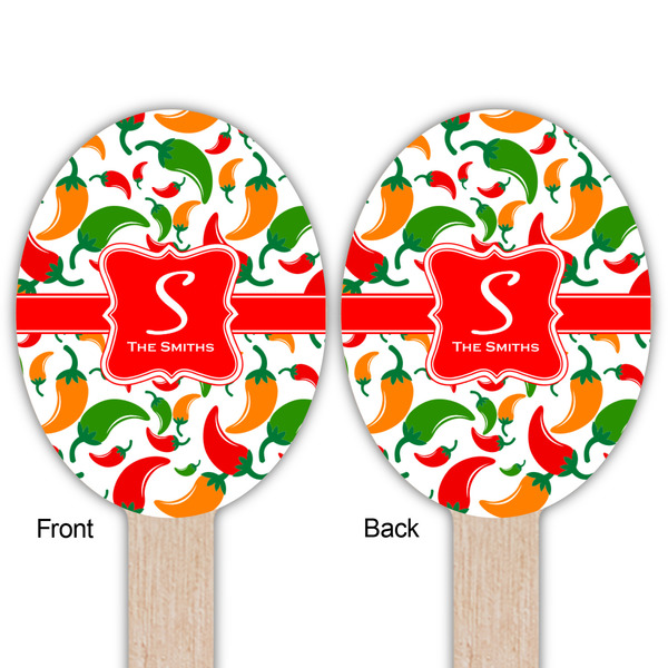 Colored Peppers Wooden Food Pick - Oval - Double Sided - Front & Back