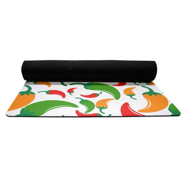 Colored Peppers Yoga Mat Rolled up Black Rubber Backing