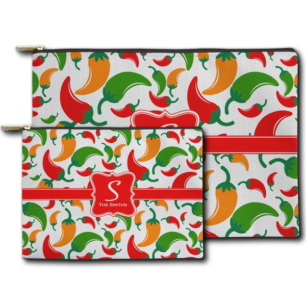 Colored Peppers Zippered Pouches - Size Comparison