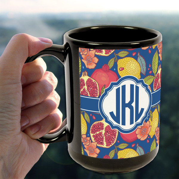 Pomegranates & Lemons 15oz. Black Mug - LIFESTYLE