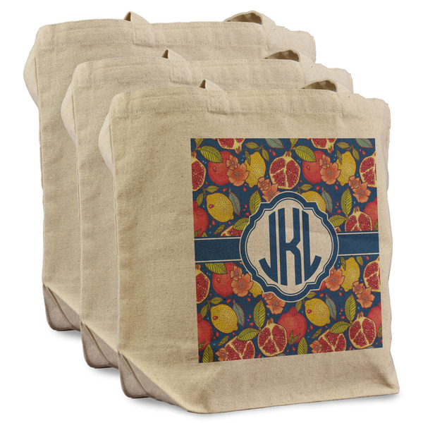 Custom Pomegranates & Lemons Reusable Cotton Grocery Bags - Set of 3 (Personalized)