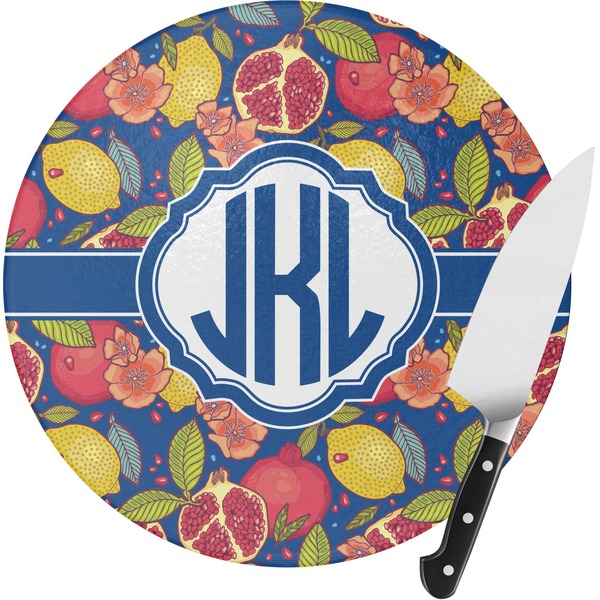 Custom Pomegranates & Lemons Round Glass Cutting Board - Small (Personalized)