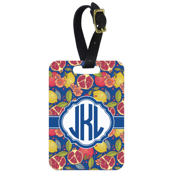 Custom Pomegranates & Lemons Metal Luggage Tag w/ Monogram