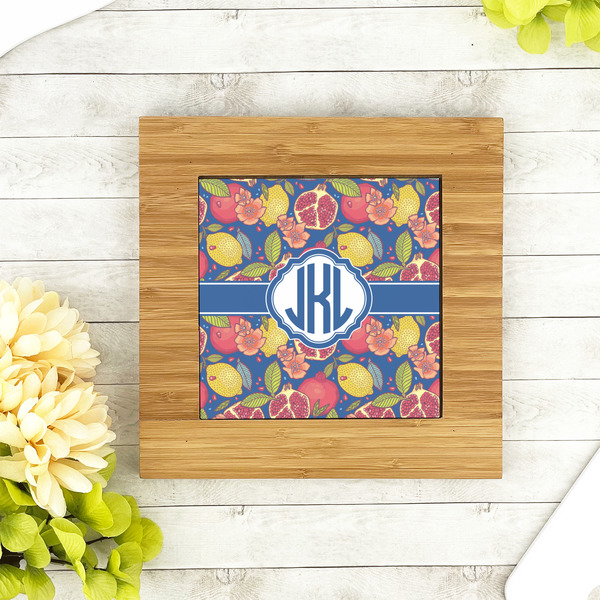 Pomegranates & Lemons Bamboo Trivet with 6" Tile - LIFESTYLE