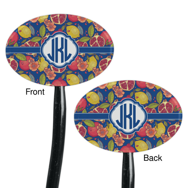 Pomegranates & Lemons Black Plastic 7" Stir Stick - Double Sided - Oval - Front & Back