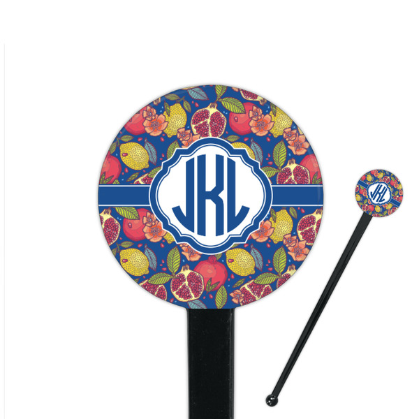 Custom Pomegranates & Lemons 7" Round Plastic Stir Sticks - Black - Single Sided (Personalized)