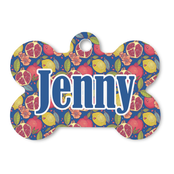 Custom Pomegranates & Lemons Bone Shaped Dog ID Tag - Large (Personalized)