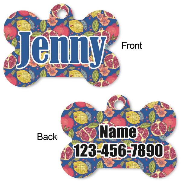 Pomegranates & Lemons Bone Shaped Dog Tag - Front & Back