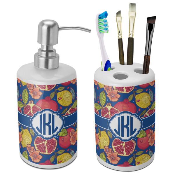 Custom Pomegranates & Lemons Ceramic Bathroom Accessories Set (Personalized)