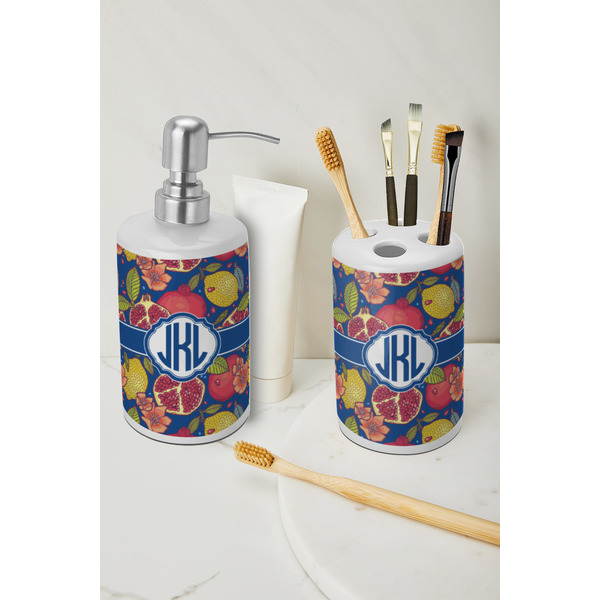 Pomegranates & Lemons Ceramic Bathroom Accessories - LIFESTYLE (toothbrush holder & soap dispenser)