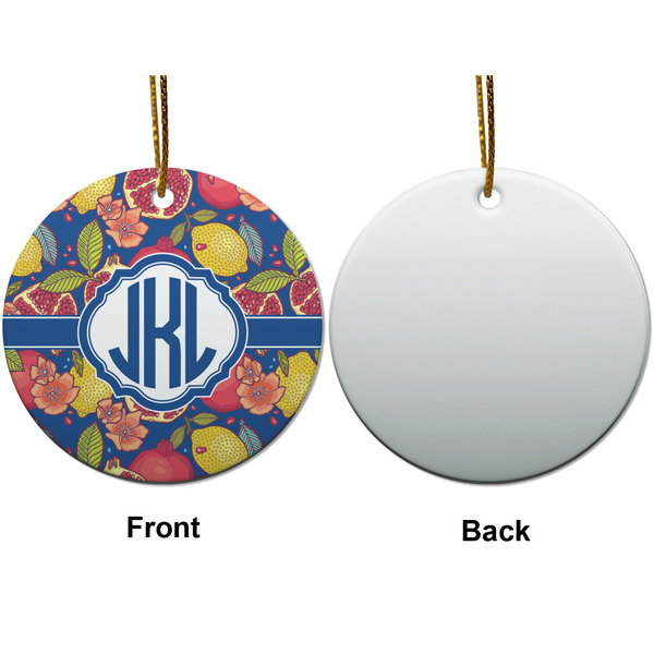 Pomegranates & Lemons Ceramic Flat Ornament - Circle Front & Back (APPROVAL)