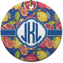 Pomegranates & Lemons Round Ceramic Ornament w/ Monogram
