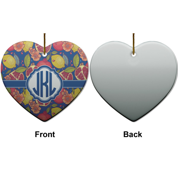 Pomegranates & Lemons Ceramic Flat Ornament - Heart Front & Back (APPROVAL)