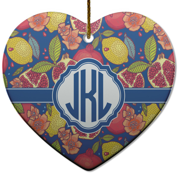 Custom Pomegranates & Lemons Heart Ceramic Ornament w/ Monogram