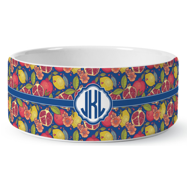 Custom Pomegranates & Lemons Ceramic Dog Bowl - Medium (Personalized)