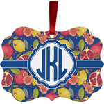 Pomegranates & Lemons Metal Frame Ornament - Double Sided w/ Monogram