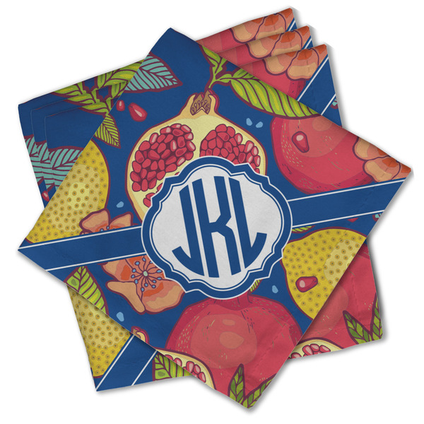 Custom Pomegranates & Lemons Cloth Cocktail Napkins - Set of 4 w/ Monogram