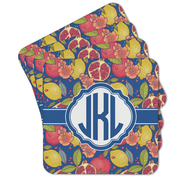 Custom Pomegranates & Lemons Cork Coaster - Set of 4 w/ Monogram