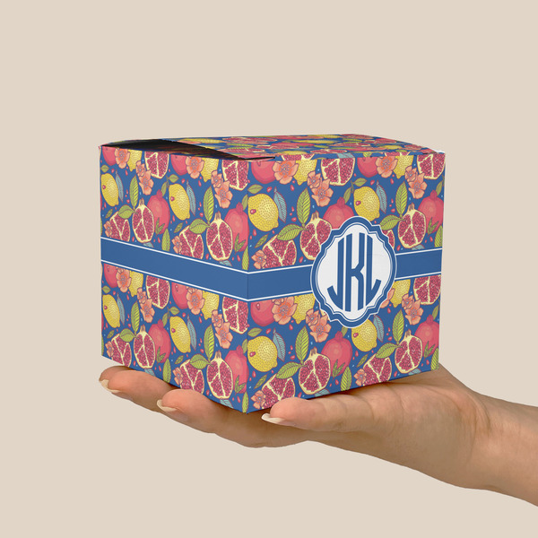 Pomegranates & Lemons Cube Favor Gift Box - On Hand - Scale View