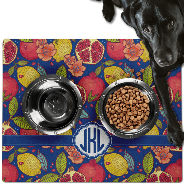 Custom Pomegranates & Lemons Dog Food Mat - Large w/ Monogram