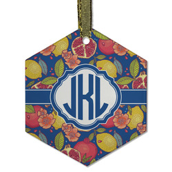 Pomegranates & Lemons Flat Glass Ornament - Hexagon w/ Monogram