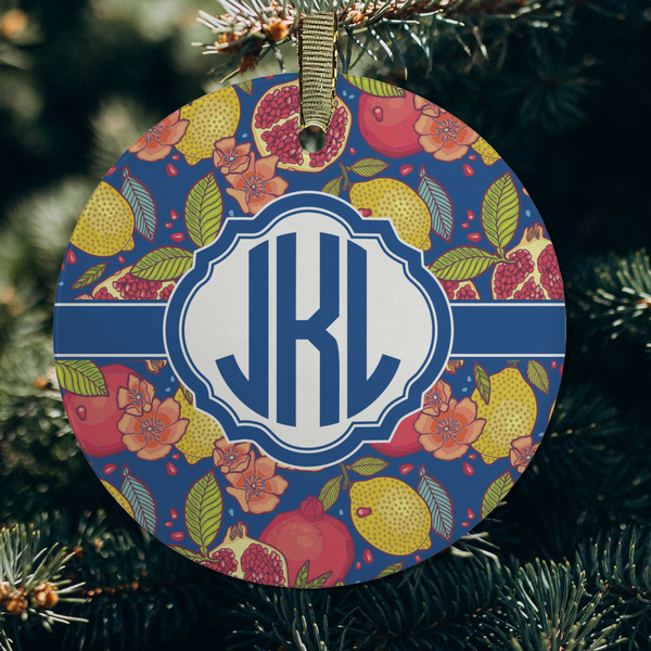 Pomegranates & Lemons Frosted Glass Ornament - Round (Lifestyle)