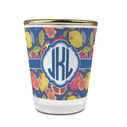 Pomegranates & Lemons Glass Shot Glass - 1.5 oz - with Gold Rim - Set of 4 (Personalized)