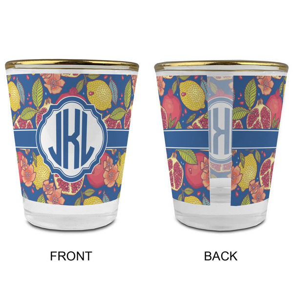 Pomegranates & Lemons Glass Shot Glass - with gold rim - APPROVAL