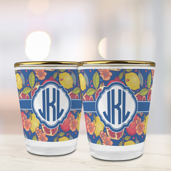 Pomegranates & Lemons Glass Shot Glass - with gold rim - LIFESTYLE