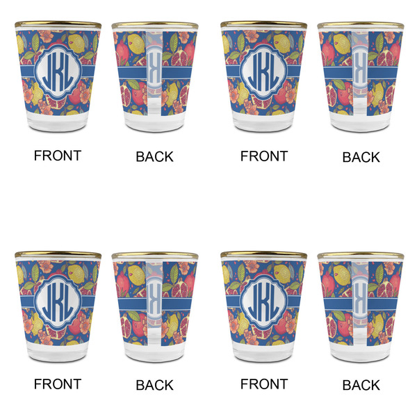 Pomegranates & Lemons Glass Shot Glass - with gold rim - Set of 4 - APPROVAL