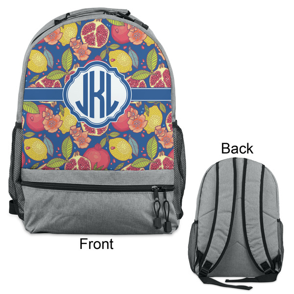 Pomegranates & Lemons Large Backpack - Gray - Front & Back View