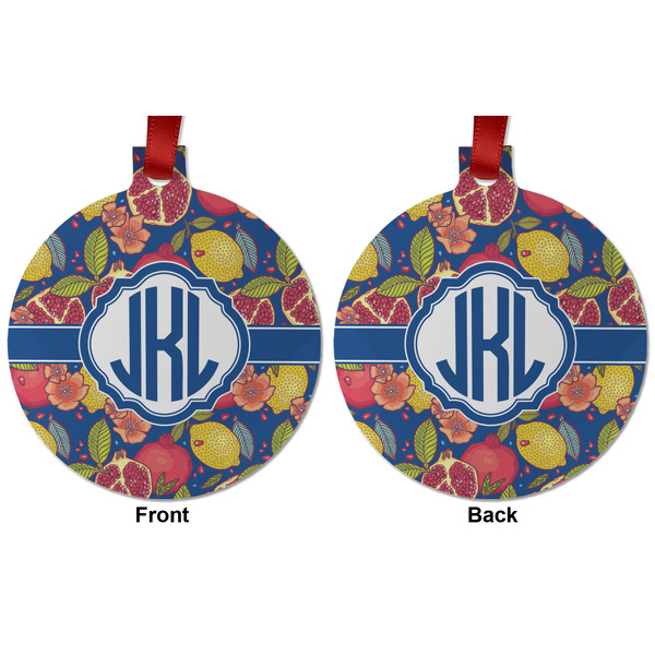 Pomegranates & Lemons Metal Ball Ornament - Front and Back