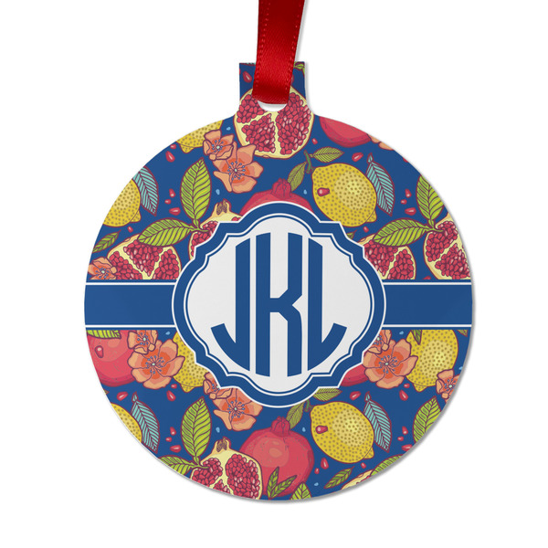 Custom Pomegranates & Lemons Metal Ball Ornament - Double Sided w/ Monogram