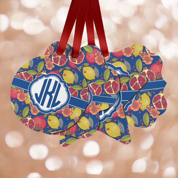 Custom Pomegranates & Lemons Metal Ornaments - Double Sided w/ Monogram