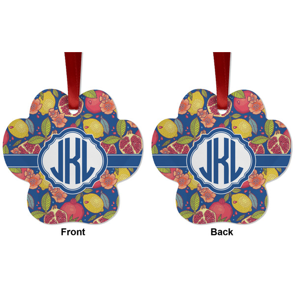 Pomegranates & Lemons Metal Paw Ornament - Front and Back