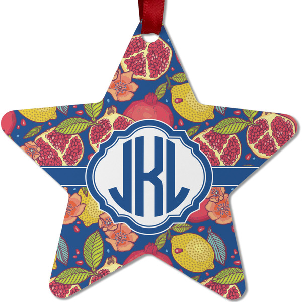 Custom Pomegranates & Lemons Metal Star Ornament - Double Sided w/ Monogram