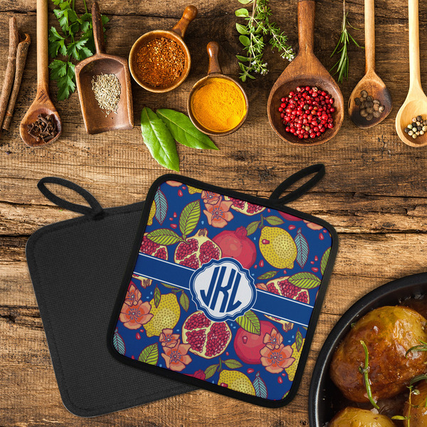 Pomegranates & Lemons Neoprene Pot Holder - Set of 2  LIFESTYLE (Flatlay)